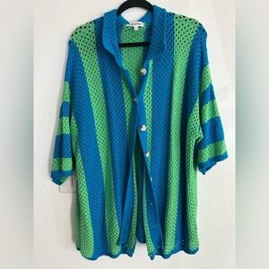 Pretty Garbage Blue and Green Striped Knit Cardigan